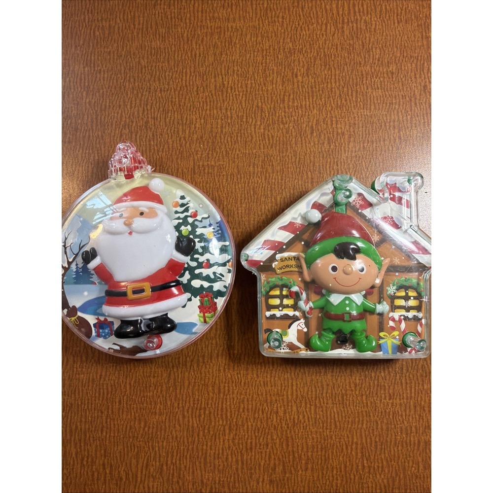 2 Christmas House Lighting Music Santa & Elf Ornaments 4"